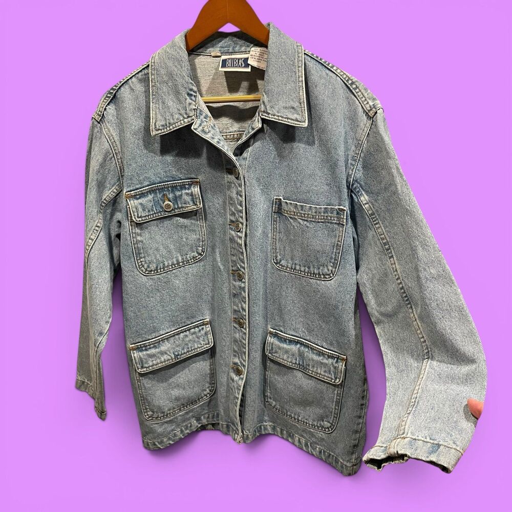Cool vintage 90s Bill Blass denim chore jacket oversized denim pockets